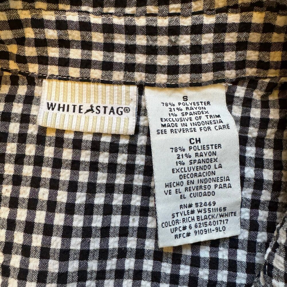 White Stag Vintage Y2K Black & White Gingham Seersucker 3/4 Sleeve Shirt Size S - Picture 3 of 3